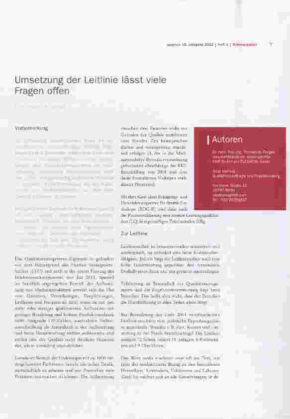 Vorschauseite 1: Umsetzung der Leitlinie lässt viele Fragen offen