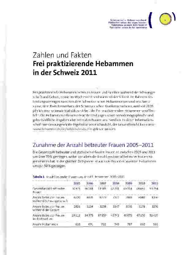Vorschauseite 1: Zahlen und Fakten Frei praktizierende Hebammen in der Schweiz 2011