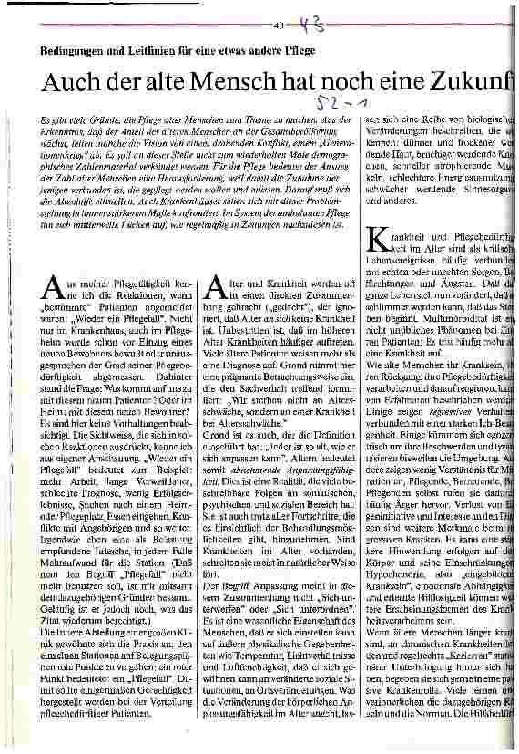 Vorschauseite 1: Bedingungen und Leitlinien für eine etwas andere Pflege Auch der alte Mensch hat noch eine Zukunft