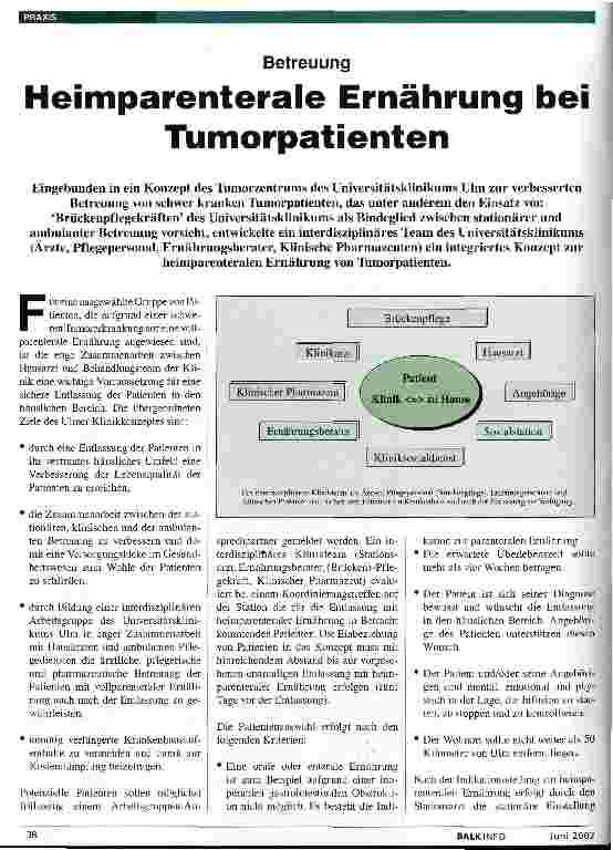 Vorschauseite 1: Betreuung: Heimparenterale Ernährung bei Tumorpatienten