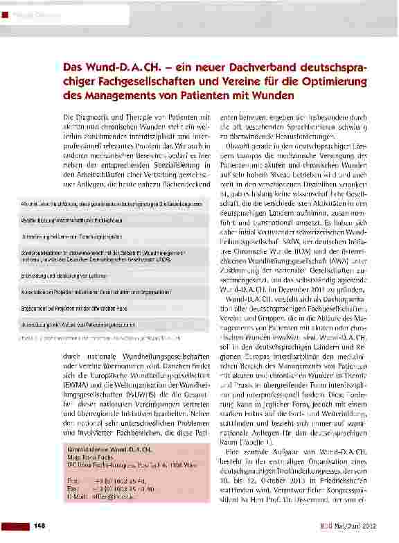 Vorschauseite 1: Das Wund-D+A+CH+ - ein neuer Dachverband deutschsprachiger Fachgesellschaften und Vereine für die Optimierung des Managements von Patienten mit Wunden