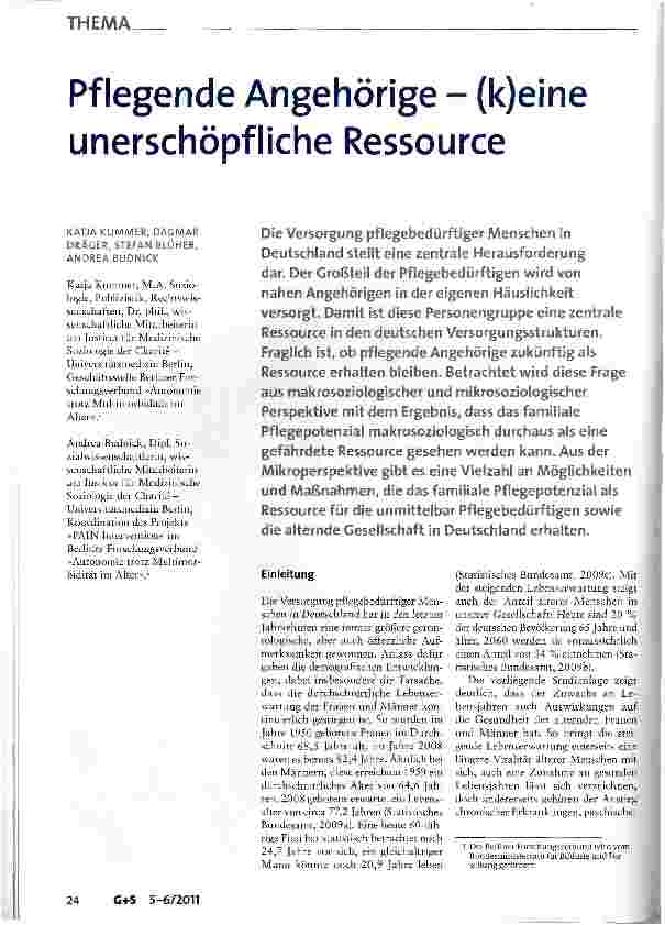Vorschauseite 1: Pflegende Angehörige - (k)eine unerschöpfliche Ressource