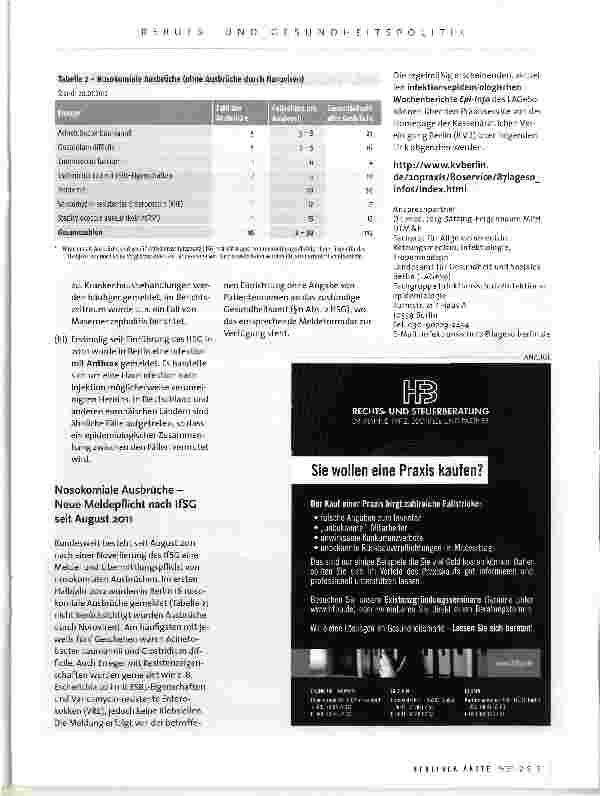 Vorschauseite 2: Erste Daten nach Meldepflicht für nosokomiale AusbrücheÜbersicht über das Infektionsgeschehen im Land Berlin