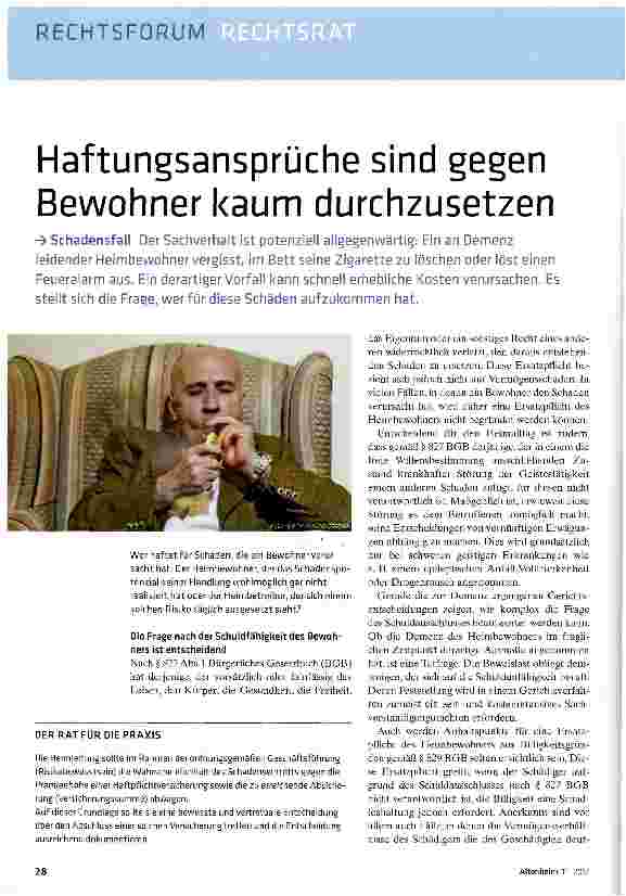 Vorschauseite 1: Haftungsansprüche sind gegen Bewohner kaum durchzusetzen