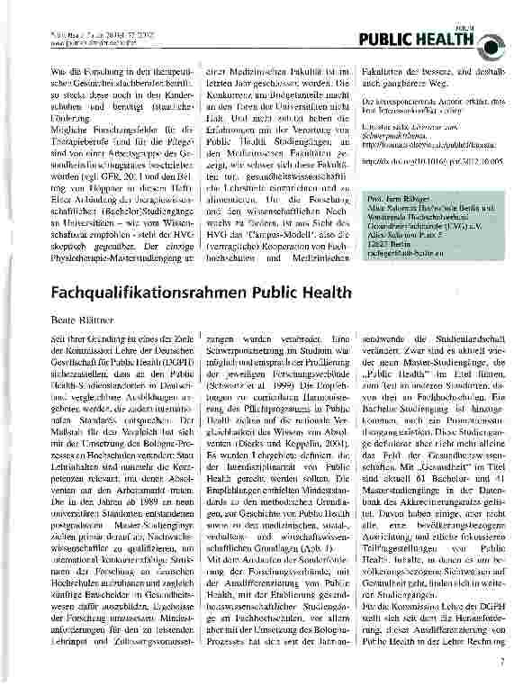 Vorschauseite 1: Fachqualifikationsrahmen Public Health