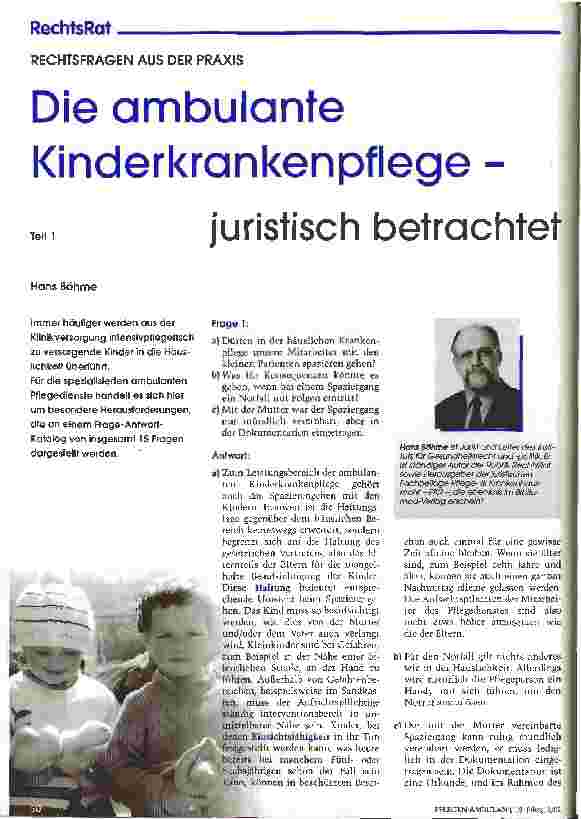 Vorschauseite 1: Die ambulante Kinderkrankenpflege - juristisch betrachtet Teil 1, Rechtsfragen aus der Praxis
