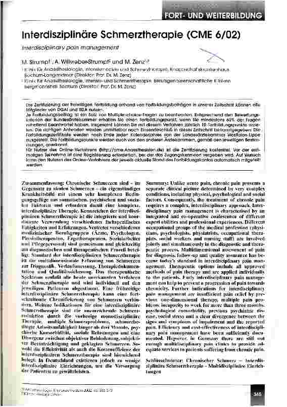 Vorschauseite 1: Interdisziplinäre Schmerztherapie (CME 6/02)