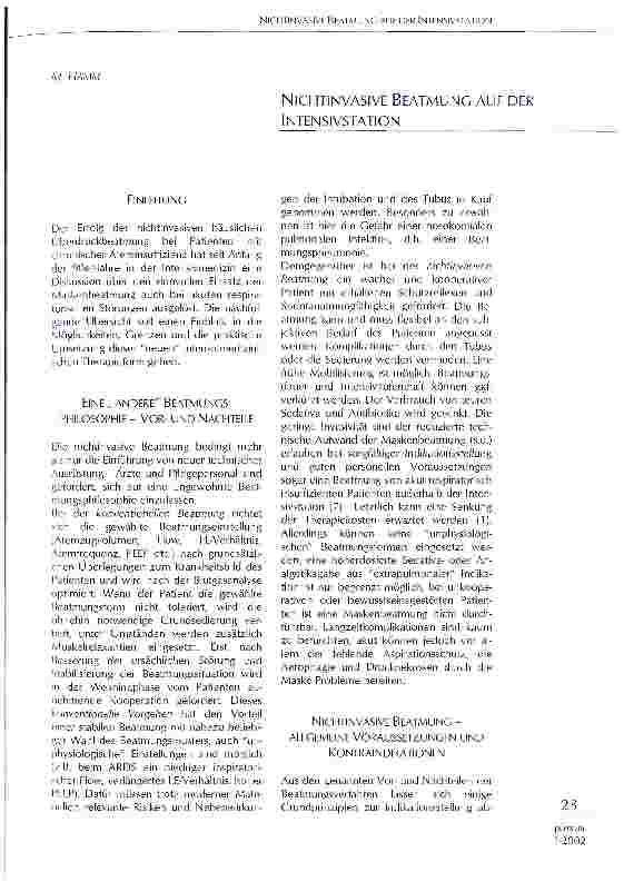Vorschauseite 1: Nichtinvasive Beatmung auf der Intensivstation