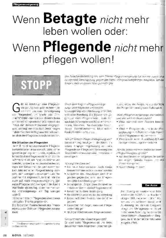 Vorschauseite 1: Wenn Betagte nicht mehr leben wollen oder: Wenn Pflegende nicht mehr pflegen wollen!