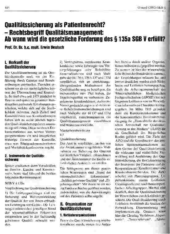 Vorschauseite 1: Qualitätssicherung als Patientenrecht? Rechtsbegriff Qualitätsmanagement: Ab wann wird die gesetzliche Forderung des § 135a SGB V erfüllt?