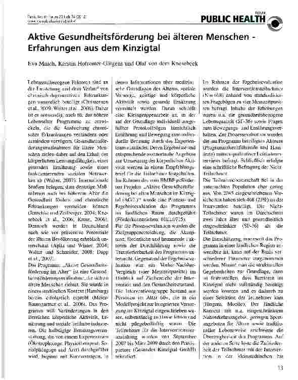 Vorschauseite 1: Aktive Gesundheitsförderung bei älteren Menschen Erfahrungen aus dem Kinzigtal