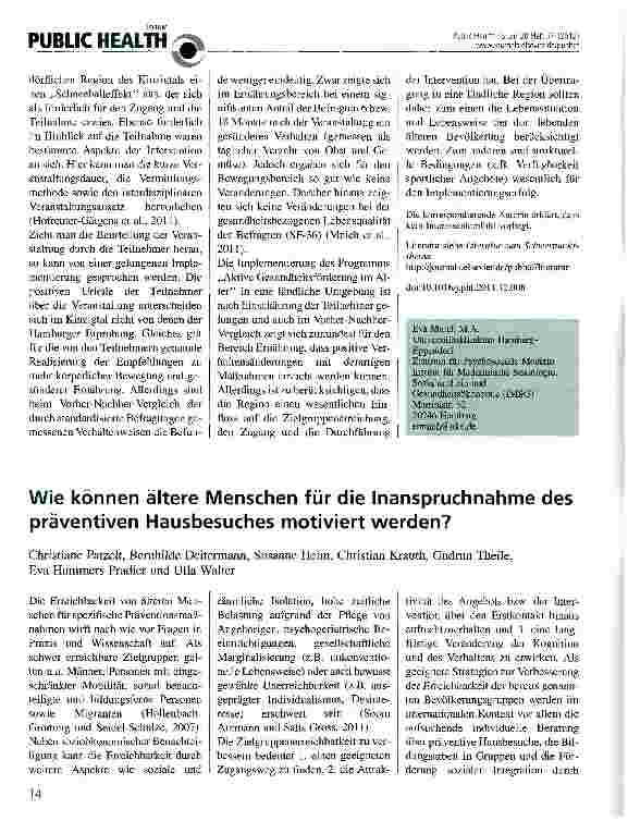 Vorschauseite 2: Aktive Gesundheitsförderung bei älteren Menschen Erfahrungen aus dem Kinzigtal