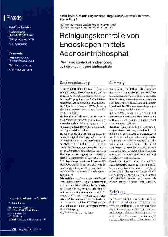 Vorschauseite 1: Reinigungskontrolle von Endoskopen mittels Adenosintriphosphat