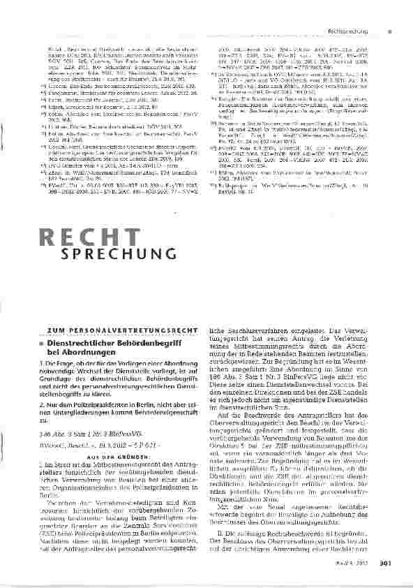 Vorschauseite 1: Dienstrechtlicher Behördenbegriff bei Abordnungen
