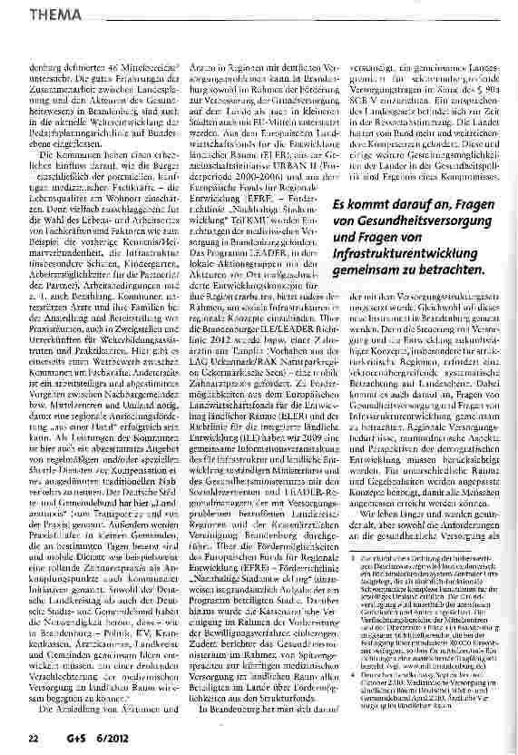 Vorschauseite 3: Die Sicherstellung der gesundheitlichen Versorgung in einem Flächenland -Erfahrungen aus Brandenburg
