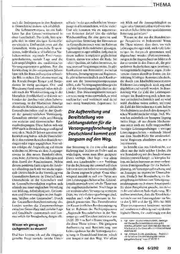 Vorschauseite 4: Die Sicherstellung der gesundheitlichen Versorgung in einem Flächenland -Erfahrungen aus Brandenburg