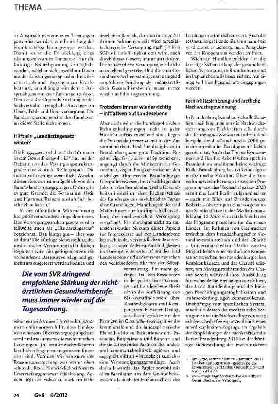 Vorschauseite 5: Die Sicherstellung der gesundheitlichen Versorgung in einem Flächenland -Erfahrungen aus Brandenburg