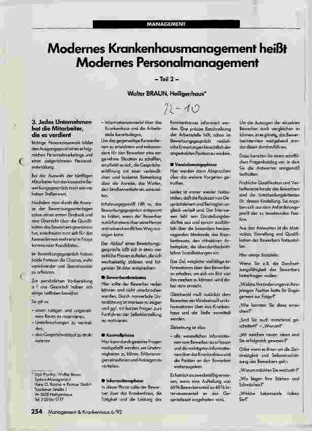 Vorschauseite 1: Modernes Krankenhausmanagement heißt modernes Personalmanagement. Teil 2