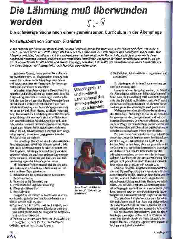 Vorschauseite 1: Die Lähmung muß überwunden werden Die schwierige Suche nach einem gemeinsamen Curriculum
