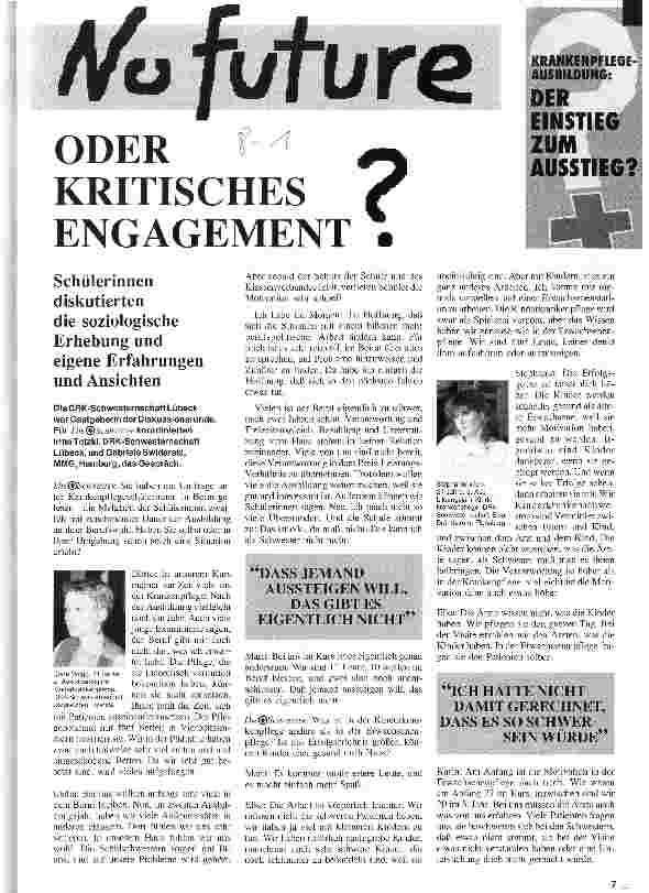 Vorschauseite 1: No future ? oder kritisches Engagement? Schülerinnen diskutieren