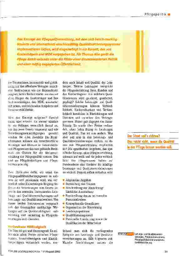 Vorschauseite 2: Qualitätssicherung in Not Der Pflege fehlt es an politischer und gesellschaftlicher Unterstützung