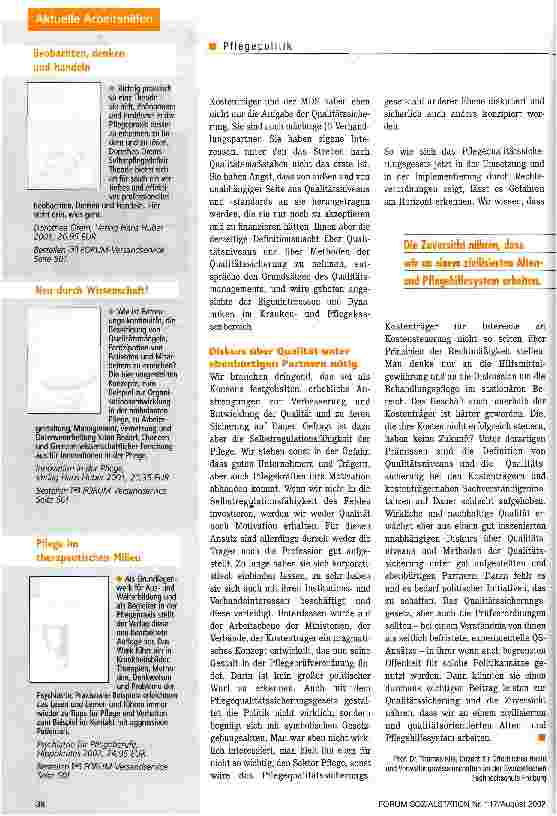 Vorschauseite 5: Qualitätssicherung in Not Der Pflege fehlt es an politischer und gesellschaftlicher Unterstützung