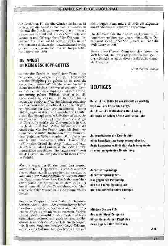 Vorschauseite 2: Furcht und Angst Von der Begegnung mit Furcht und Angst in der Krankenpflege