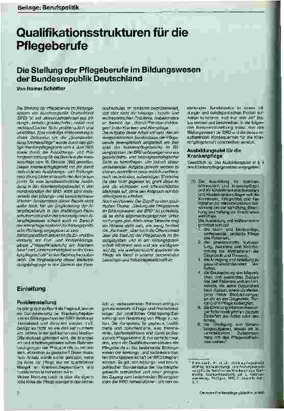 Vorschauseite 1: Qualifikationsstrukturen für die Pflegeberufe Die Stellung der Pflegeberufe im Bildungswesen der BRD