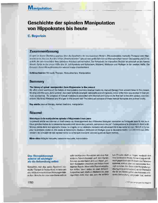 Vorschauseite 1: Geschichte der spinalen Manipulation von Hippokrates bis heute