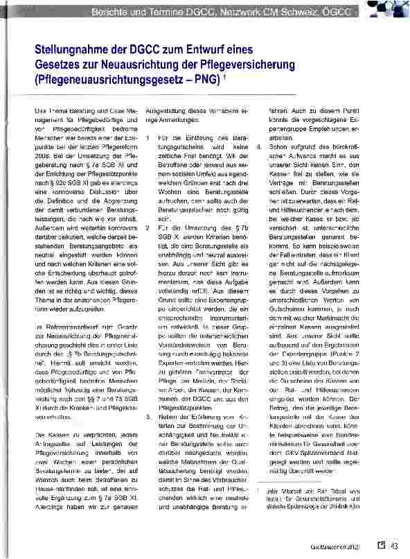 Vorschauseite 1: Stellungnahme der DGCC zum Entwurf eines Gesetzes zur Neuausrichtung der Pflegeversicherung (Pflegeneuausrichtungsgesetz - PNG)