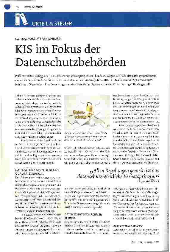 Vorschauseite 1: KIS im Fokus der Datenschutzbehörden