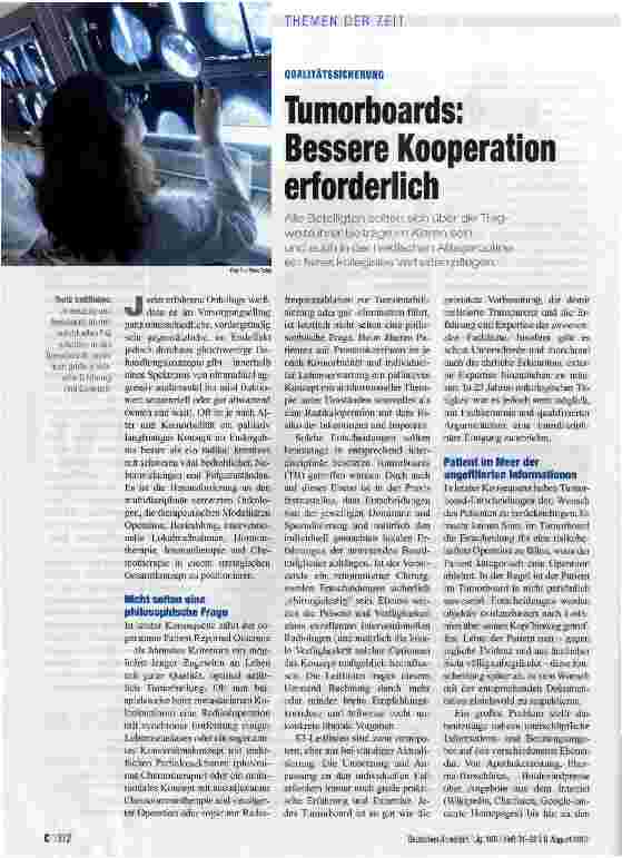 Vorschauseite 1: Tumorboards: Bessere Kooperation erforderlich
