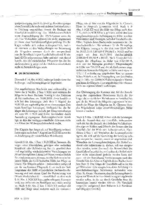 Vorschauseite 4: Zum Anspruch auf Übernahme der tatsächlichen Heimkosten nach SGB XII