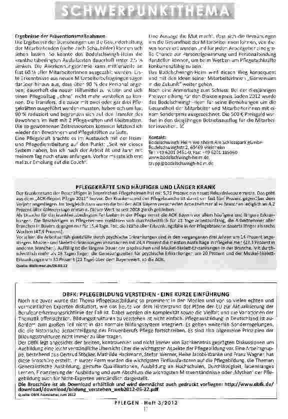 Vorschauseite 4: GEMEINSAM IN DIE ZUKUNFT Innerbetriebliche Gesundheitsprävention im Bodelschwingh-Heim in Weinheim