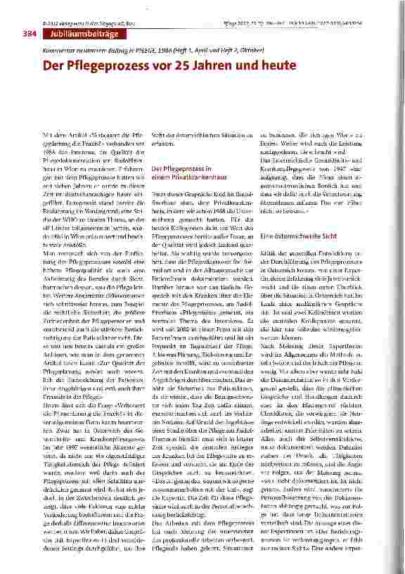 Vorschauseite 1: Der Pflegeprozess vor 25 Jahren und heute