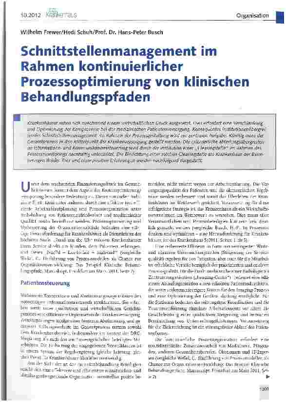 Vorschauseite 1: Schnittstellenmanagement im Rahmen kontinuierlicher Prozessoptimierung von klinischen Behandlungspfaden