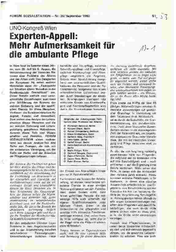 Vorschauseite 1: UNO-Kongreß Wien Experten-Appell: Mehr Aufmerksamkeit für die ambulante Pflege