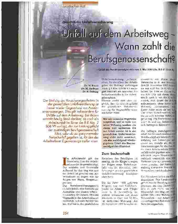 Vorschauseite 1: Unfall auf dem Arbeitsweg - Wann zahlt die Berufsgenossenschaft?