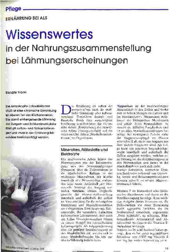 Vorschauseite 1: Wissenswertes in der Nahrungszusammenstellung bei Lähmungserscheinungen