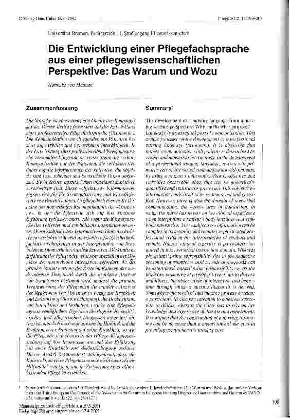 Vorschauseite 1: Die Entwicklung einer Pflegefachsprache aus einer pflegewissenschaftlichen Perspektive: Das Warum und Wozu
