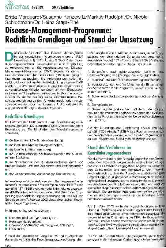 Vorschauseite 1: Disease-Management-Programme: Rechtliche Grundlagen und Stand der Umsetzung