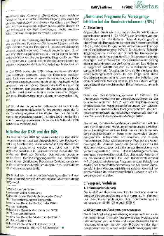 Vorschauseite 2: Disease-Management-Programme: Rechtliche Grundlagen und Stand der Umsetzung