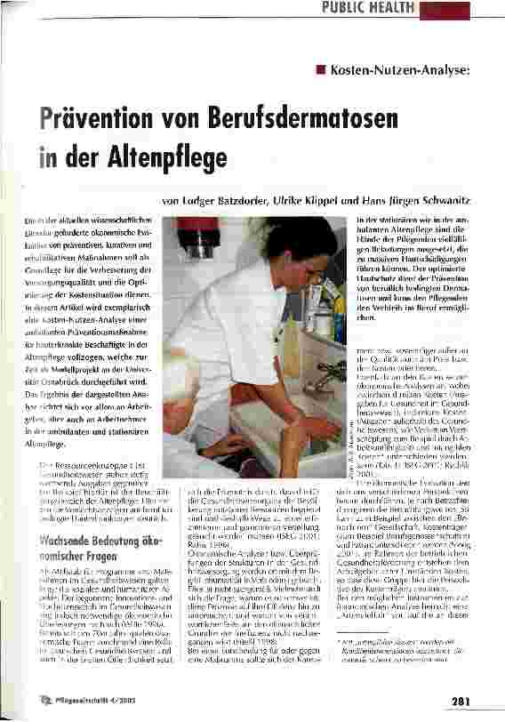 Vorschauseite 1: Prävention von Berufsdermatosen in der Altenpflege