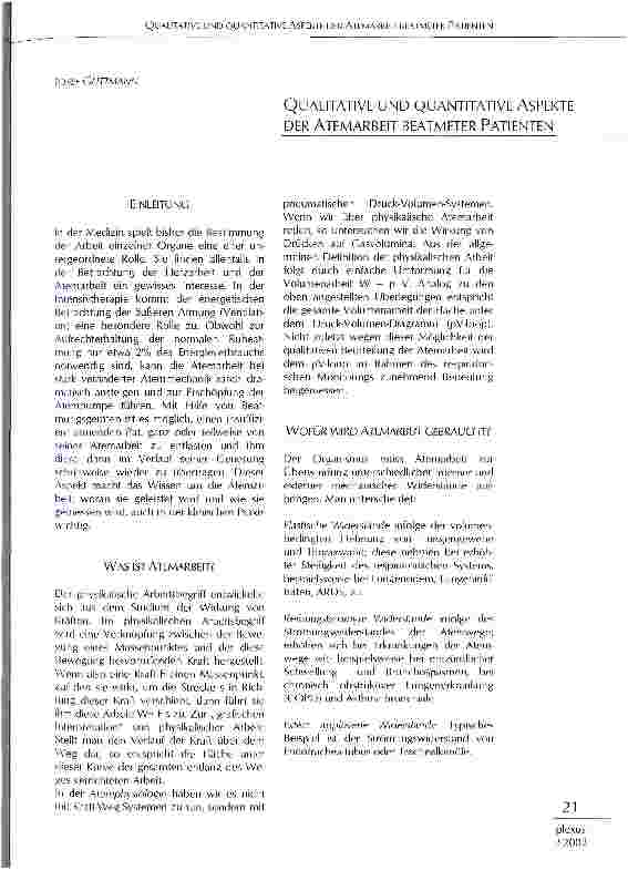 Vorschauseite 1: Qualitative und quantitative Aspekte der Atemarbeit beatmeter Patienten