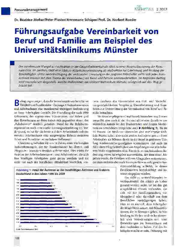 Vorschauseite 1: Führungsaufgabe Vereinbarkeit von Beruf und Familie am Beispiel des Universitätsklinikums Münster