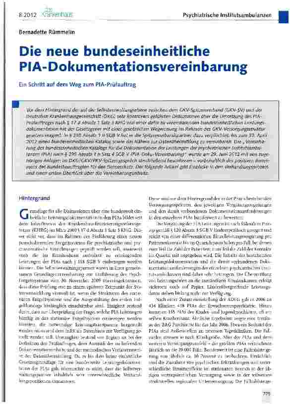Vorschauseite 1: Die neue bundeseinheitliche PIA-Dokumentationsvereinbarung