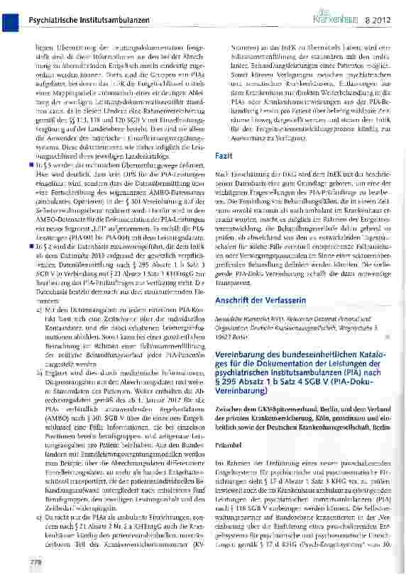 Vorschauseite 4: Die neue bundeseinheitliche PIA-Dokumentationsvereinbarung
