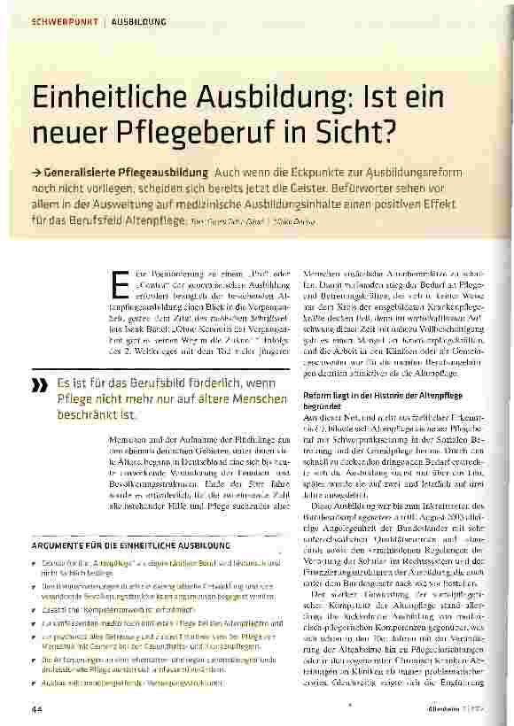 Vorschauseite 1: Einheitliche Ausbildung: Ist ein neuer Pflegeberuf in Sicht?