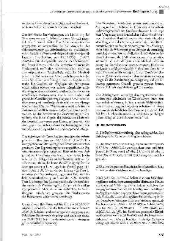 Vorschauseite 4: Zur Ersetzung der Zustimmung des Betriebsrats zur Einstellung einer DRK-KrankenschwesterBetrVG § 99; AÜG § 1 Abs. 1