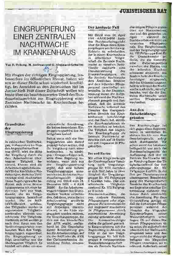 Vorschauseite 1: Eingruppierung einer zentralen Nachtwache im Krankenhaus